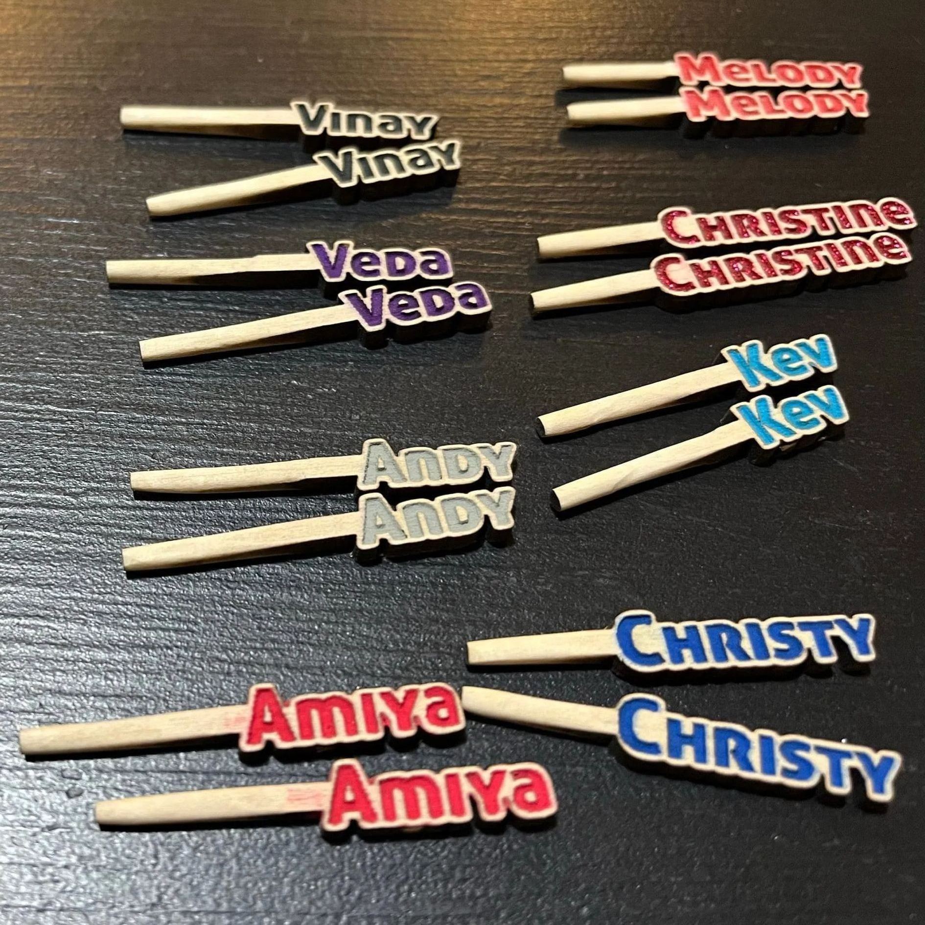 (A set of 3pcs )Personalized Colorful Names, Wooden Cribbage Board Pegs