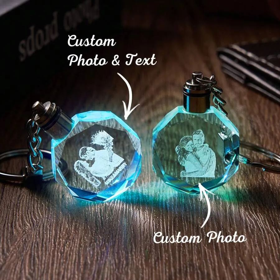 1pc Custom Photo Crystal Keychain, Personalized Photo Lasser Crystal Keychain, Personalized Laser Crystal
