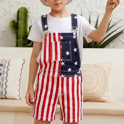 4th of July American Flag Overalls Festival Bib Overalls for Men Shorts Jumpsuit Adjustable Straps Coveralls
