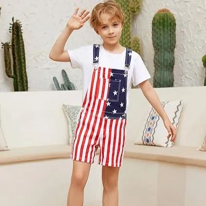 4th of July American Flag Overalls Festival Bib Overalls for Men Shorts Jumpsuit Adjustable Straps Coveralls