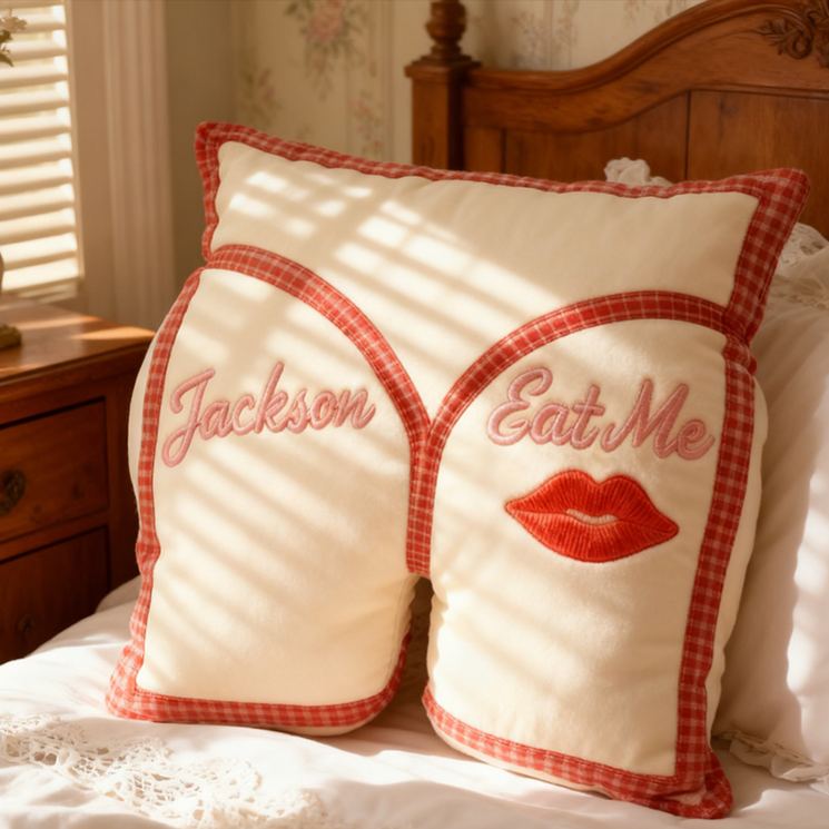Personalized Embroidery Playful Couple Eat Me Pillow Custom Couple Date Night Pillow Valentine's Day Gift for Boyfriend Girlfriend