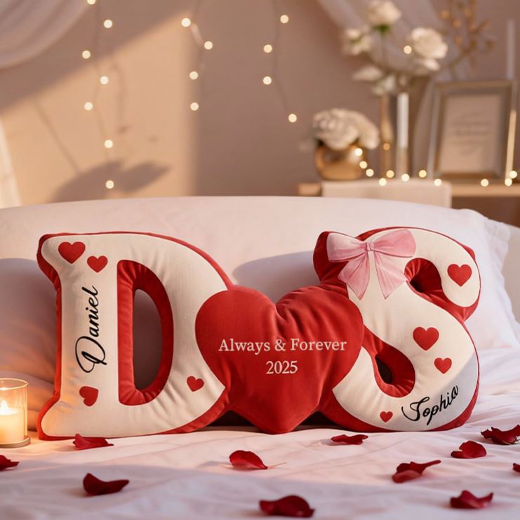 Personalized Couple Custom Initial Heart Throw Pillow Custom Names Couple Home Pillow Romantic Valentine's Day Gift for Girlfriend for Wife