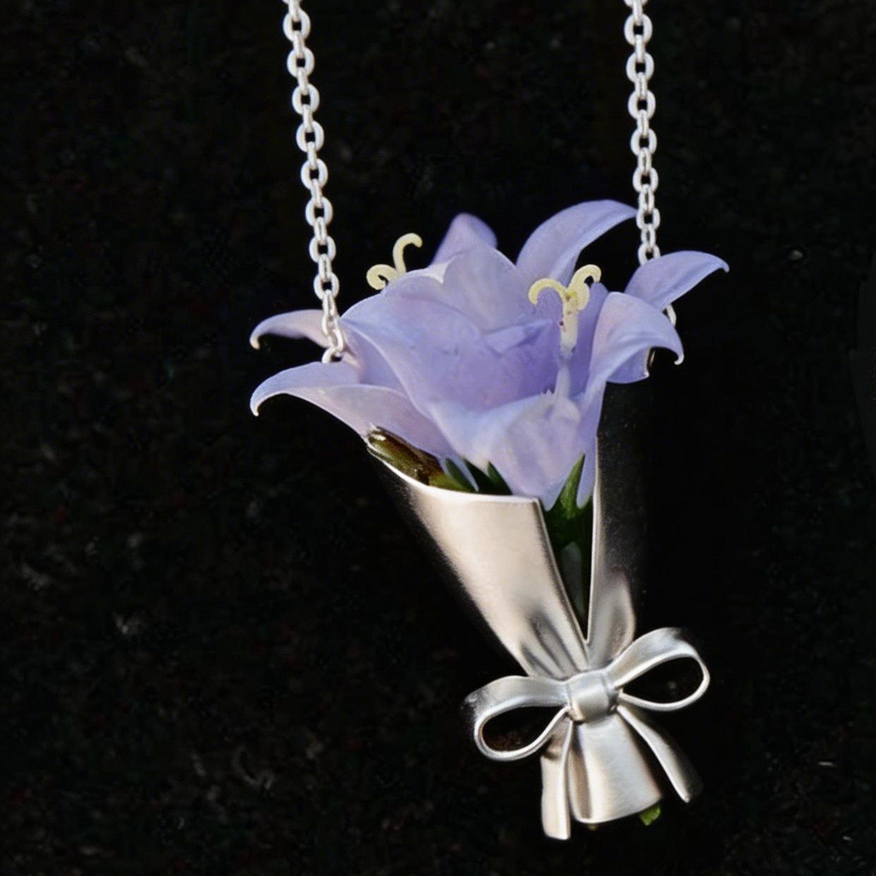 Mini Bouquet Necklace & Brooch Flower Holder Jewelry with Bow Design