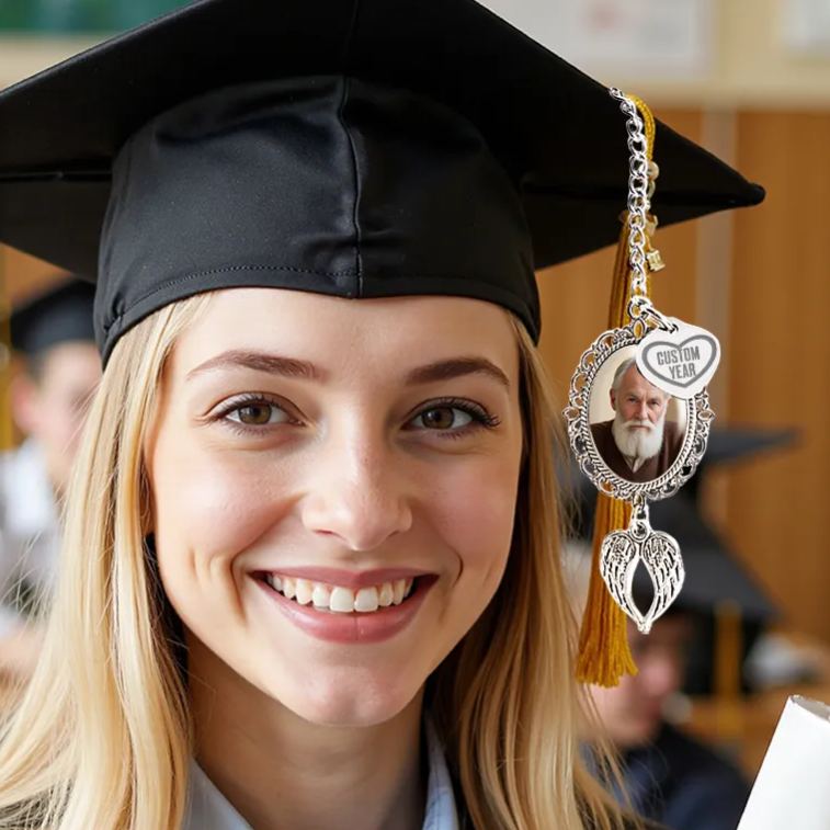 Custom Graduation Tassel Photo Charm with Angel Wings, Memorial Graduation Gift For Her, Graduation 2025