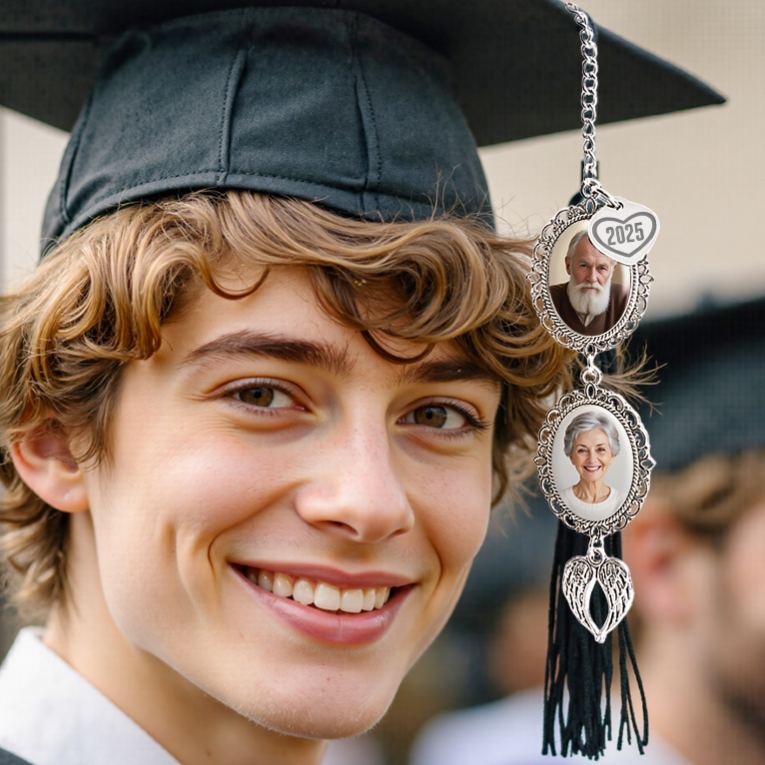 Persoanlized Graduation Tassel Photo Charm with Angel Wings, Memorial Graduation Gift For Her, Graduation 2025