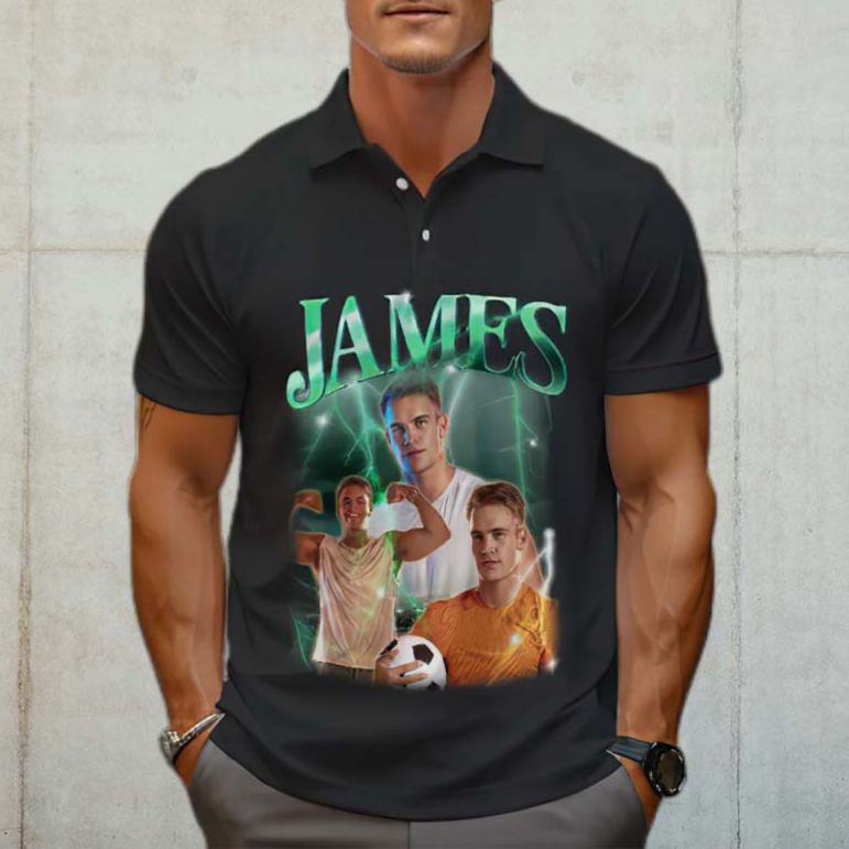 Men's Custom Photo Vintage Polo Shirt Personalized Name Colorful Golf Shirts