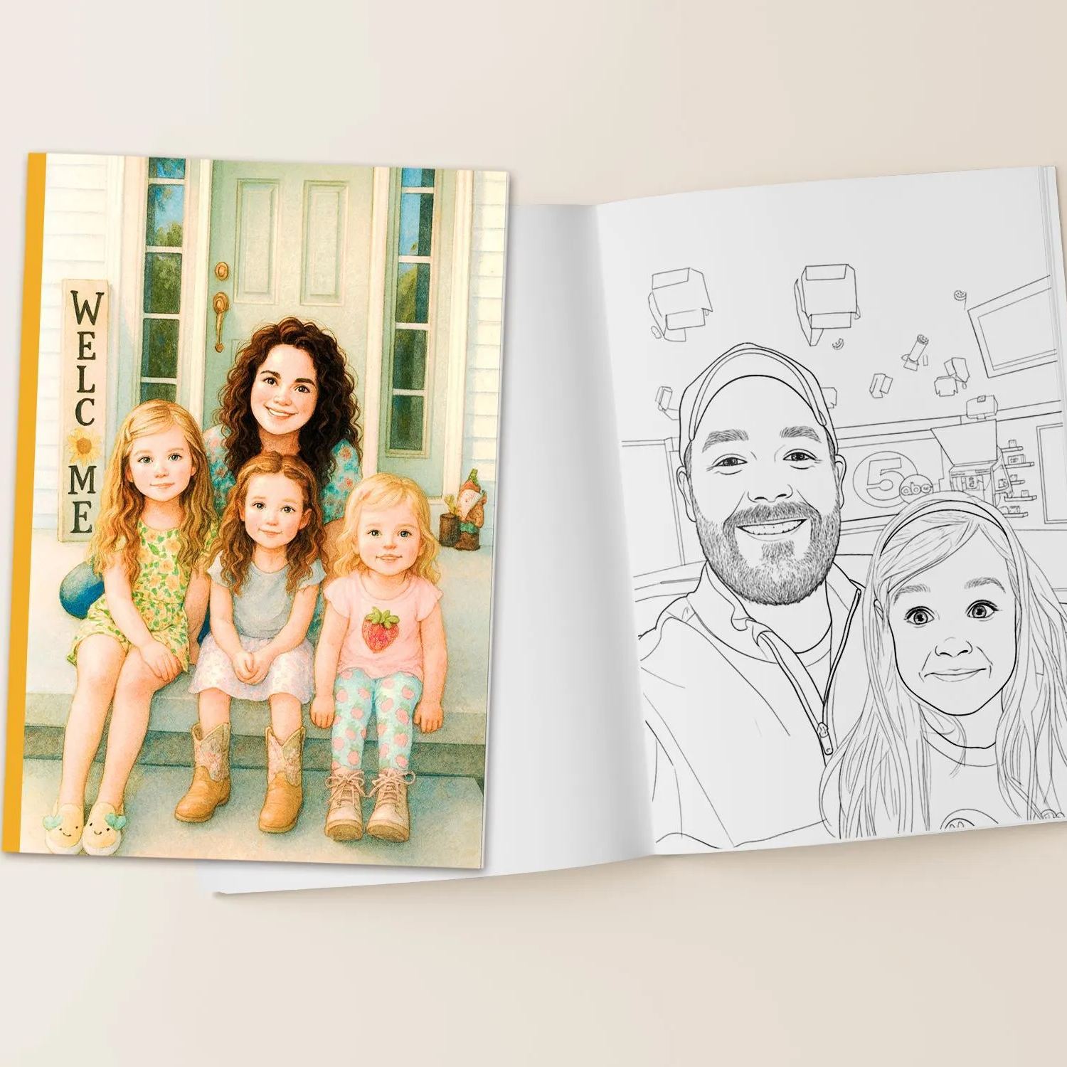 Custom Coloring Book from Photos Custom Coloring Pages + Colored Cover, Personalized Gift for Family
