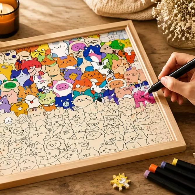 DIY Wooden Coloring Puzzle – Hand-paint Your Own Animal Puzzle (Optional 24-Color Markers & 8 Designs)