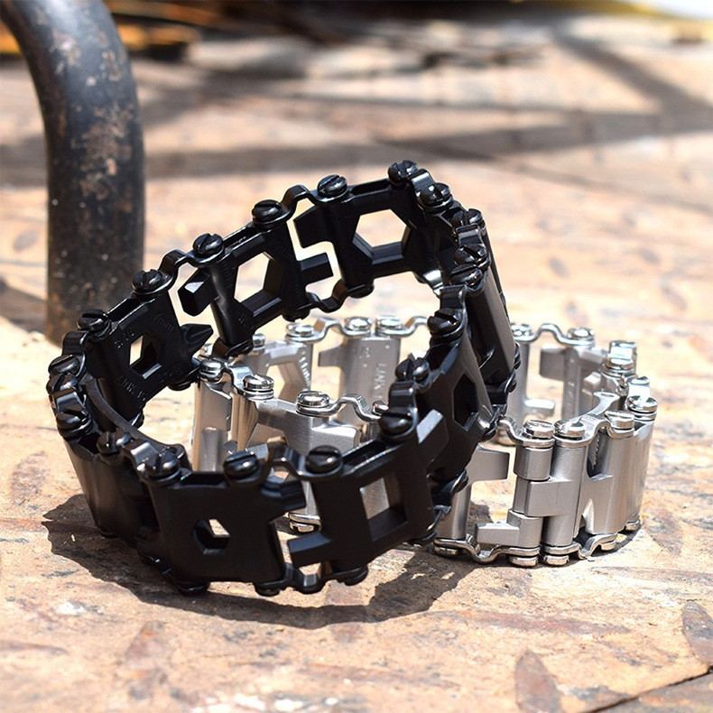 29-in-1 Wearable Multitool Bracelet – Stainless Steel Tactical Utility Link Bracelet Compatible with Watches, Everyday Carry