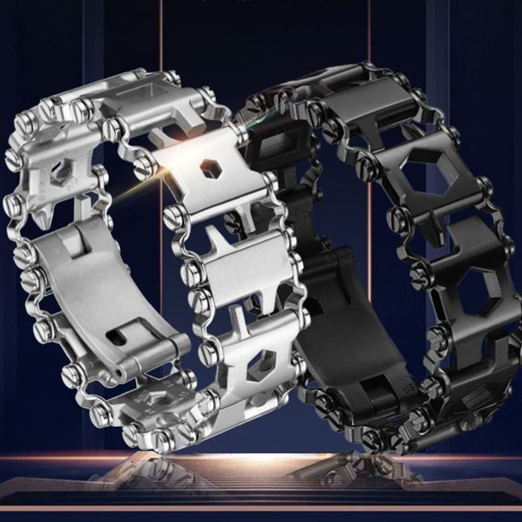 29-in-1 Wearable Multitool Bracelet – Stainless Steel Tactical Utility Link Bracelet Compatible with Watches, Everyday Carry
