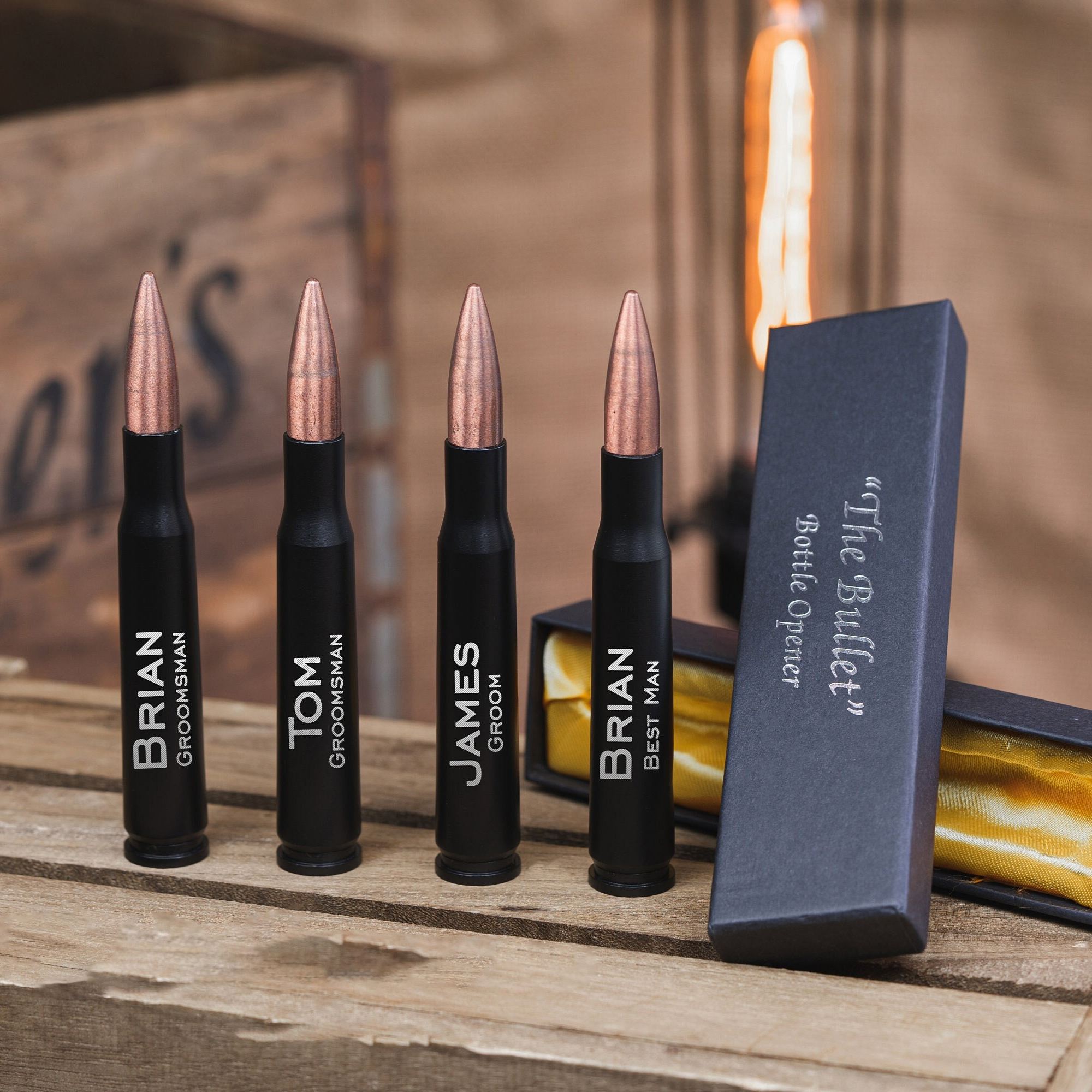 Personalized 50 Caliber Bottle Opener – Custom Engraved Bullet Gift for Men, Groomsmen & Beer Lovers