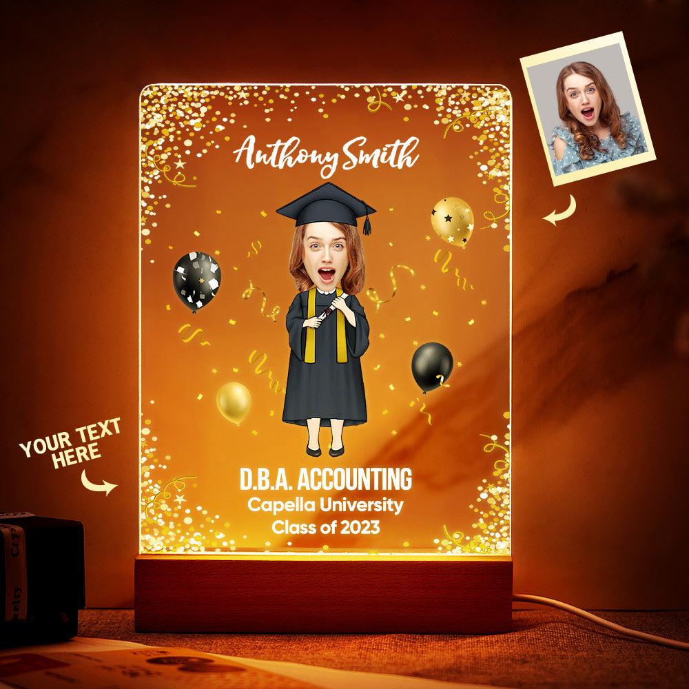 Graduation Ceremony Gift Custom Photo Graduation Appreciation Acrylic Plaque Lamp Personalized Your Name, Diploma And School