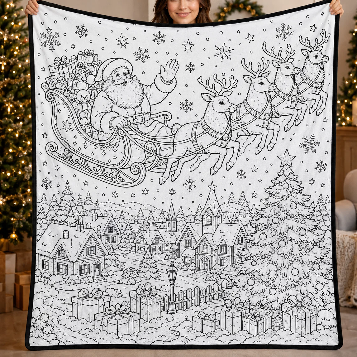 DIY Christmas Drawing Blanket Doodle Your Own Xmas Blanket, Customizable Washable Paint Play Blanket for Adults, Kids