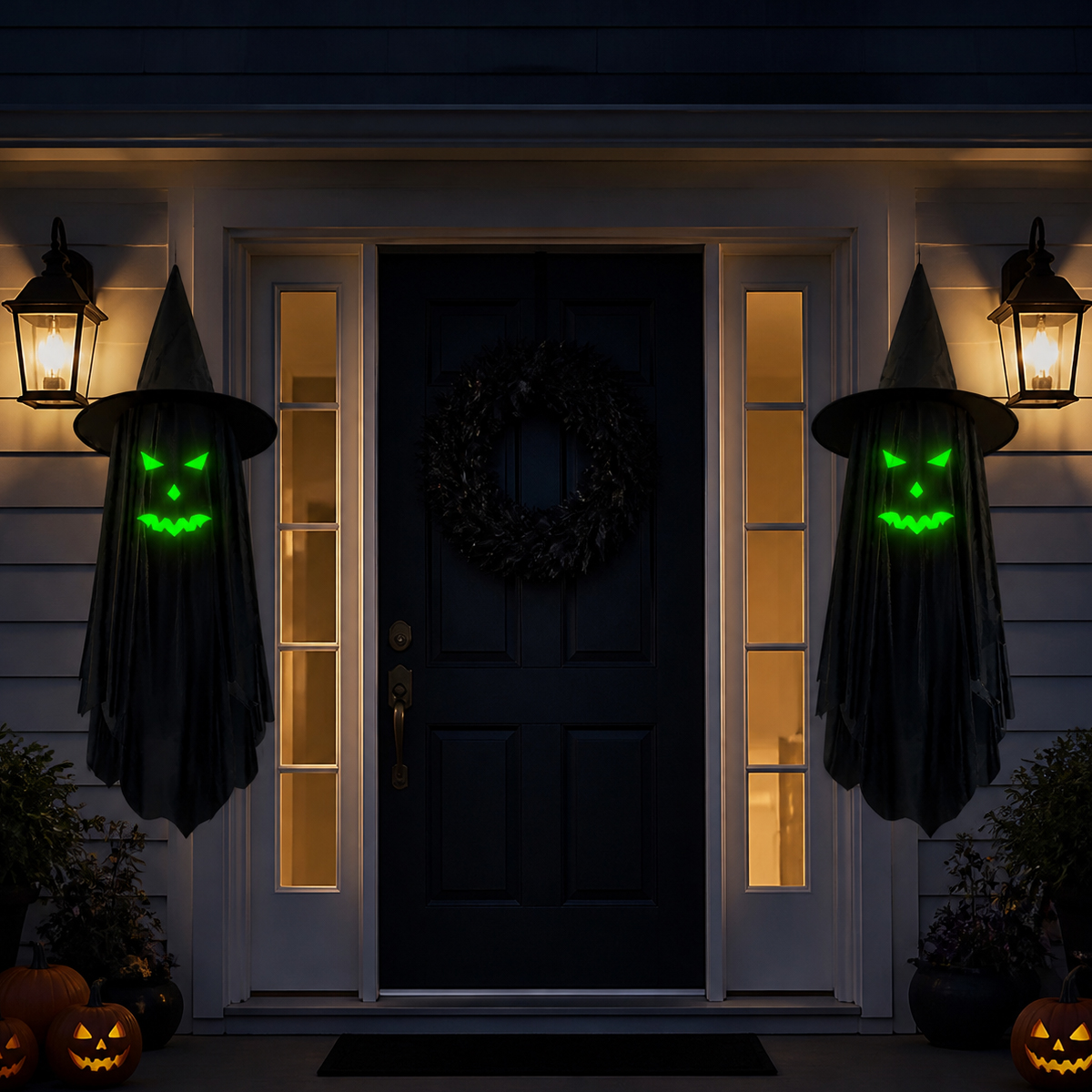 Halloween Glow-in-the-Dark Witch Hat Ghost Decoration – Hanging Door Decor for Home & Party