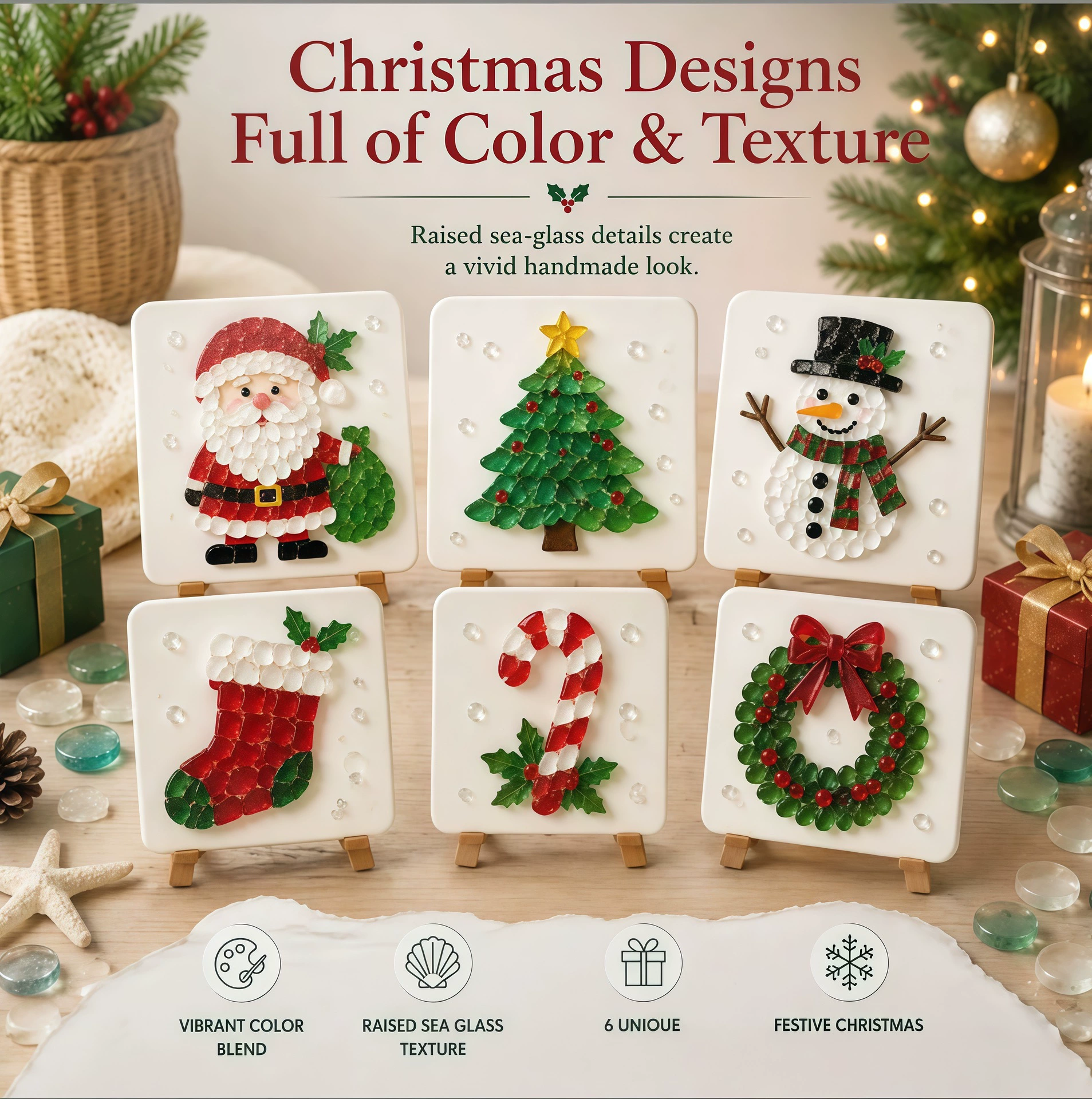 DIY Christmas Sea Glass Mosaic Art Kit | Beginner Craft Set