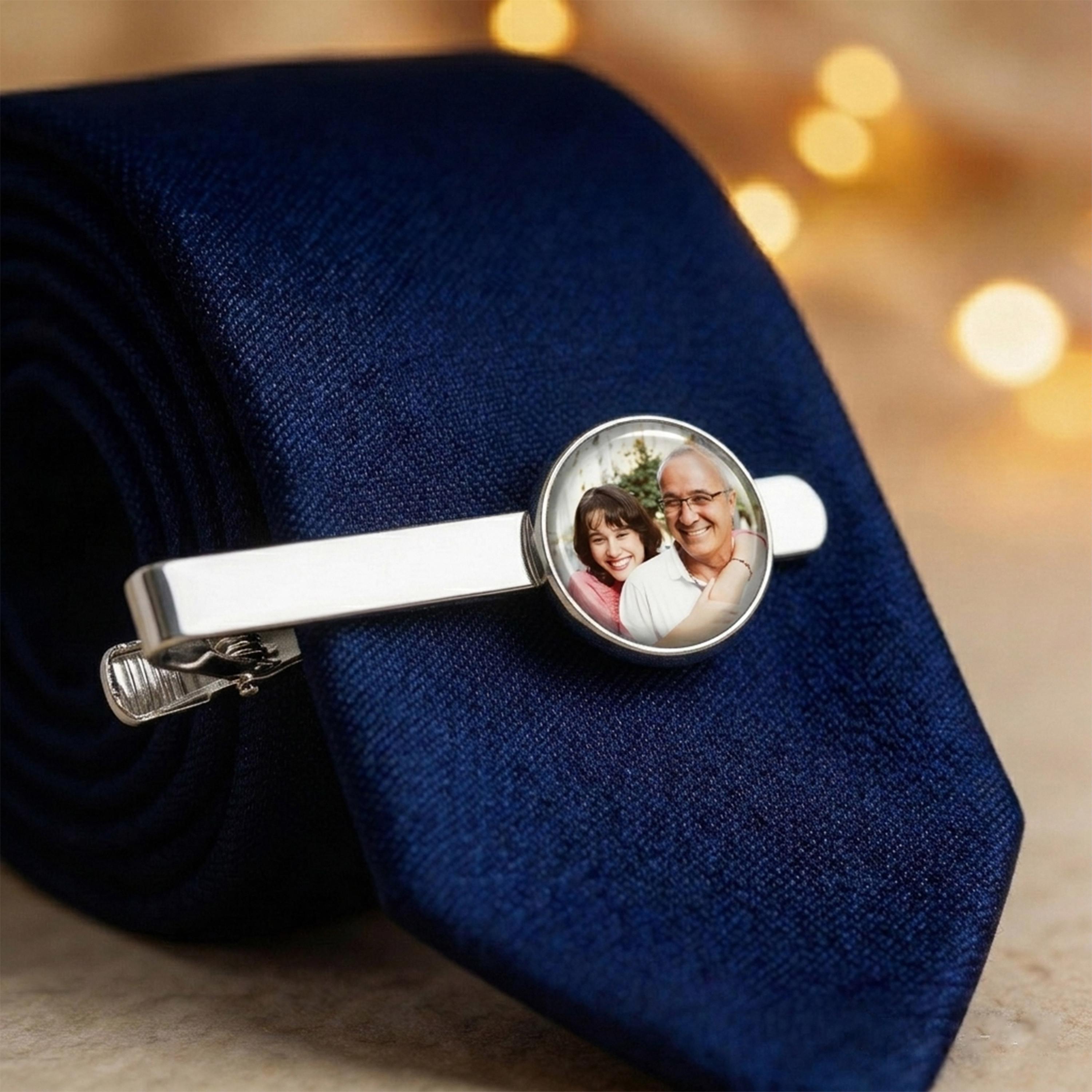 Personalized Photo Tie Clip – Custom Engraved Tie Bar Gift for Dad, Groom & Groomsmen