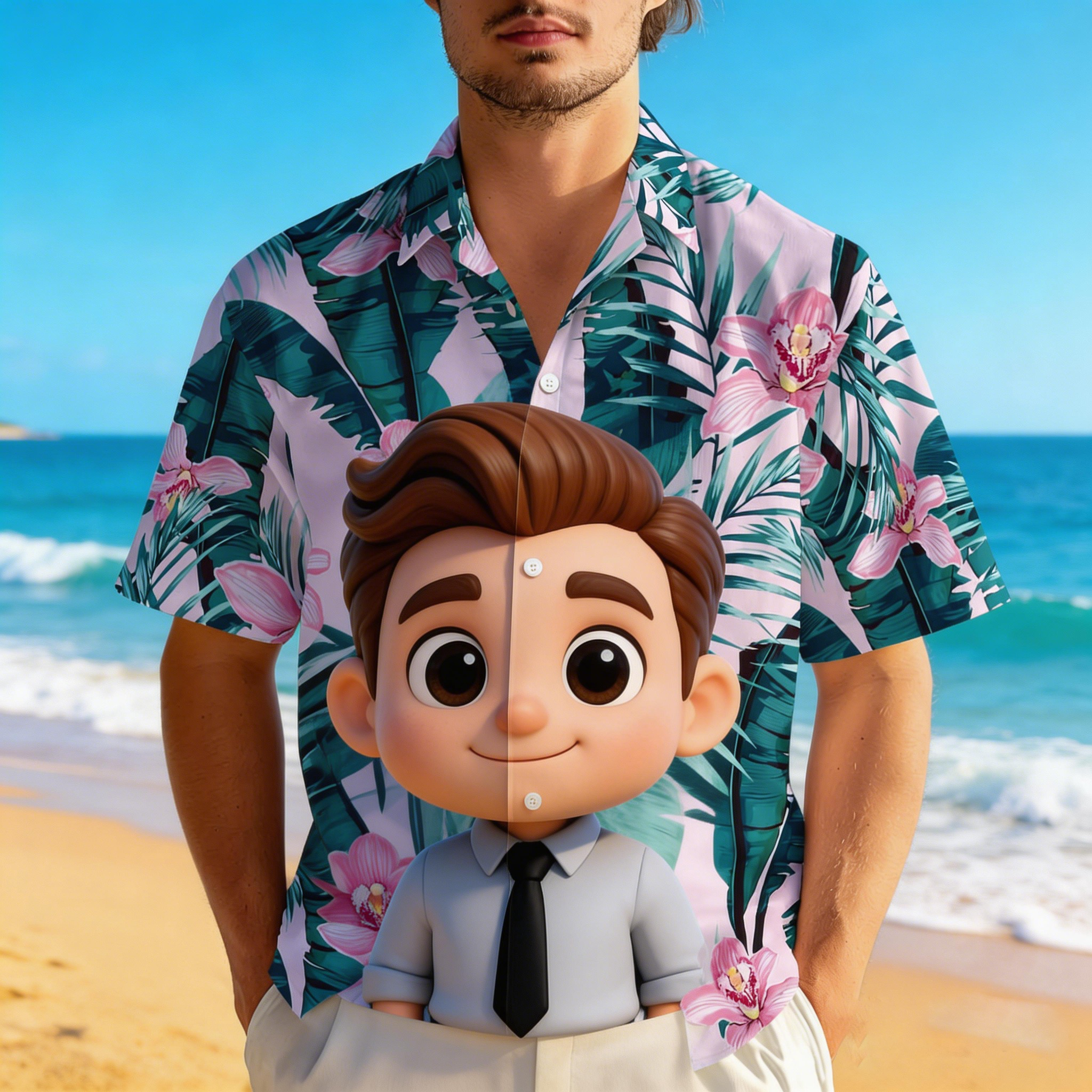 Custom Hawaiian Shirt Photo Hawaiian Shirt  Cartoon or Realistic Face Personalized Tropical Shirt