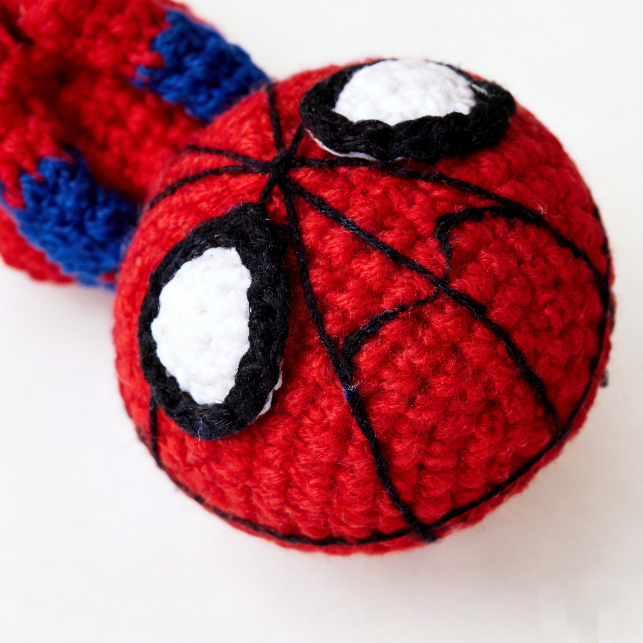 Handmade Crochet Web-Slinging Hero Car Mirror Charm – Adjustable Hanging Red & Blue Hero Plush with Spidey Web Accessory, Car Interior Decoration Bag Charm