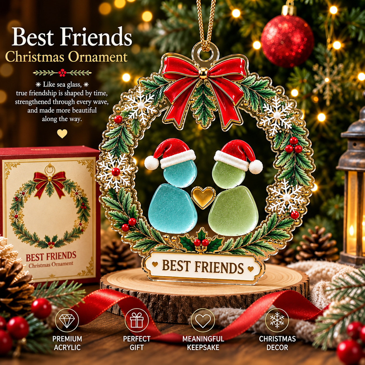 Best Friends Christmas Wreath Holiday Hanging Decoration, Friendship-Themed Christmas Ornament  Description