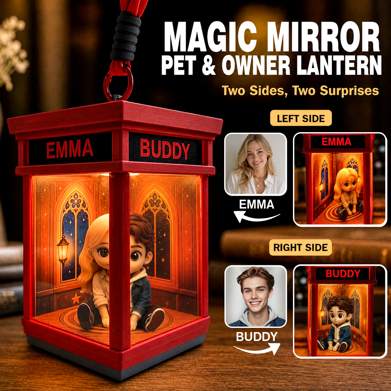 Custom Couple Photo Phone Booth Lantern – Personalized Double-Sided Gift for Couples & Christmas