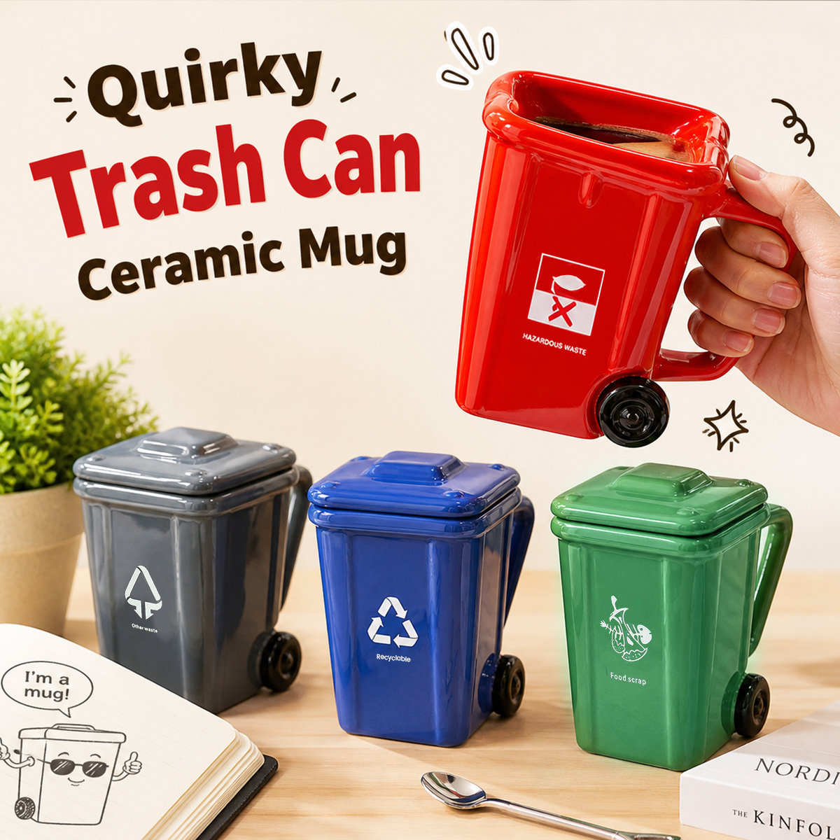 Funny Trash Can Ceramic Mug - Creative Novelty Cup & Unique Gift for Friends, Family & Coworkers