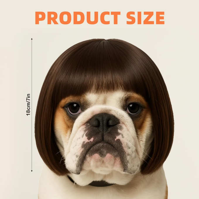 Funny Dog Wig for Small Medium Large Dogs, 7 Inches Pet Costume Elastic Cat Cosplay Wig Decoration for Christmas, Parties(Brown)