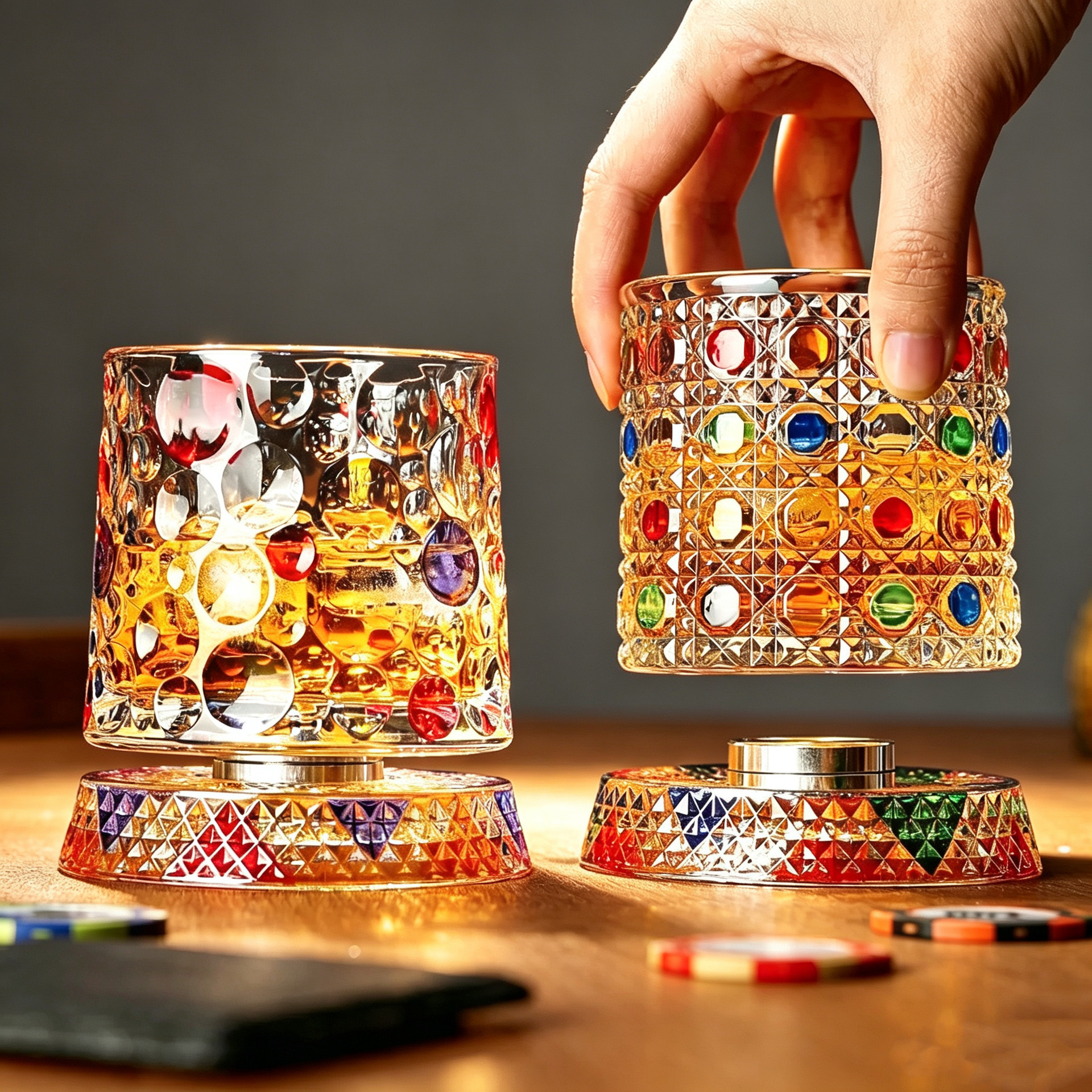 Viral Rotating Whiskey Glass – Glowing, Embossed, and Stylish – Perfect for Spirits