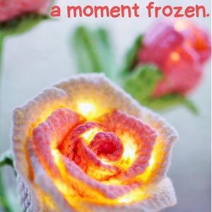 Crochet Rose Night Light Potted Plant Handmade Yarn Flower Gift for Home Decor