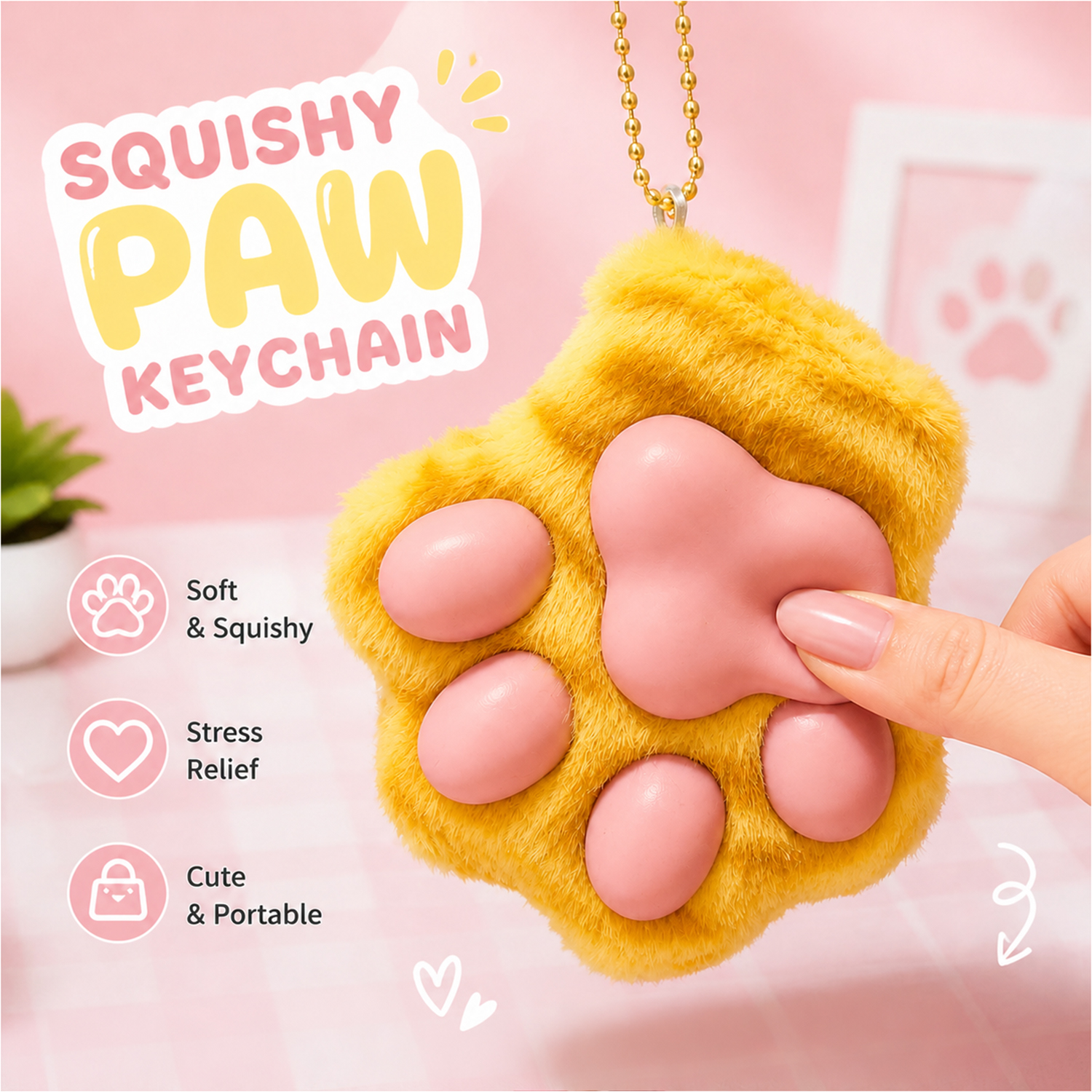 Squishy Cat Paw Keychain – Soft Squeeze Fidget Toy & Cute Bag Accessory, Fun Gift for Cat Lovers