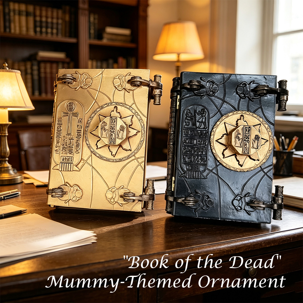 Mummy Book of Death Magic Ornament – Gothic Egyptian Fantasy Decorative Sculpture for Home, Office and Halloween Display