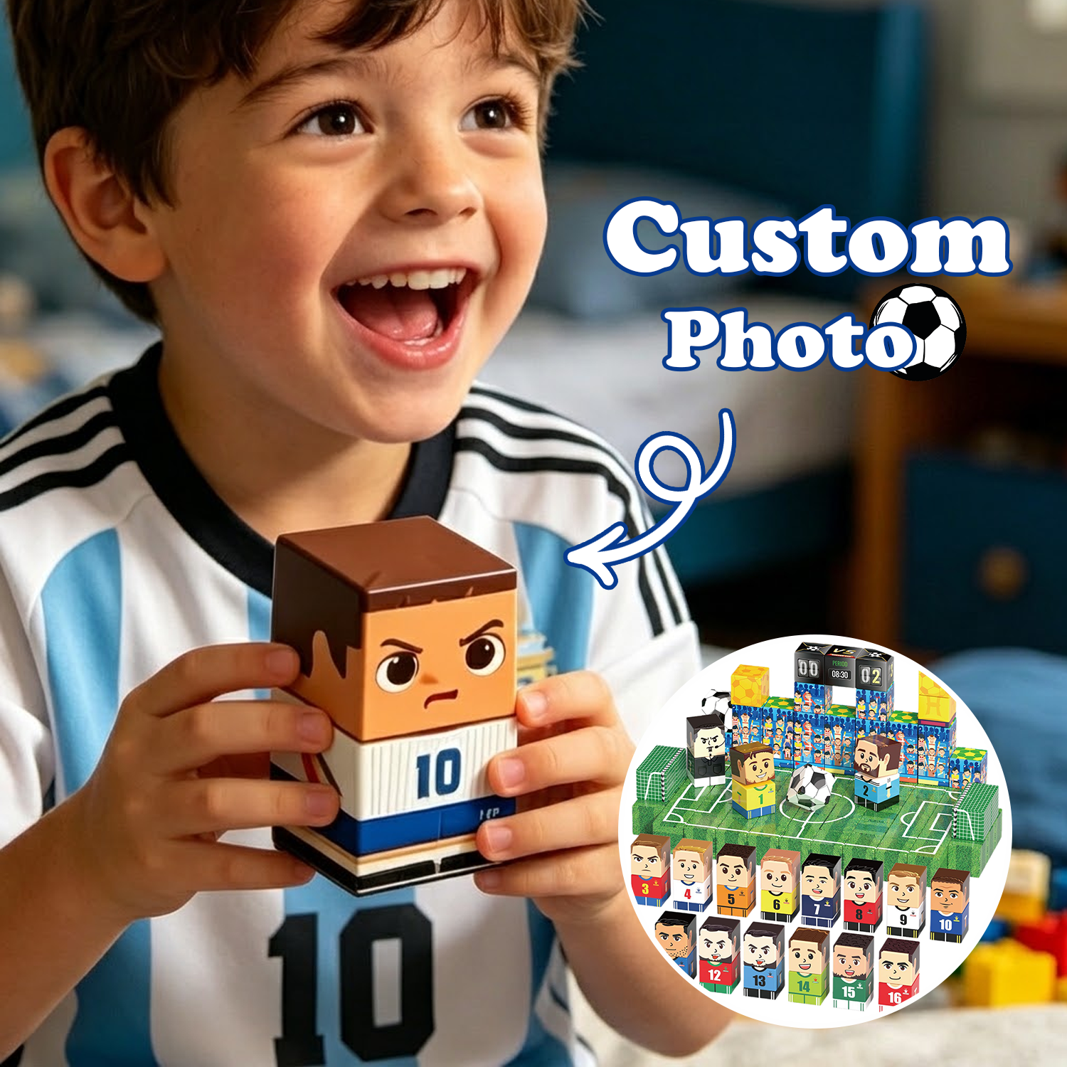 Custom Photo Soccer Building Blocks Set Personalized Magnetic Football Toy Fun Gift for Kids