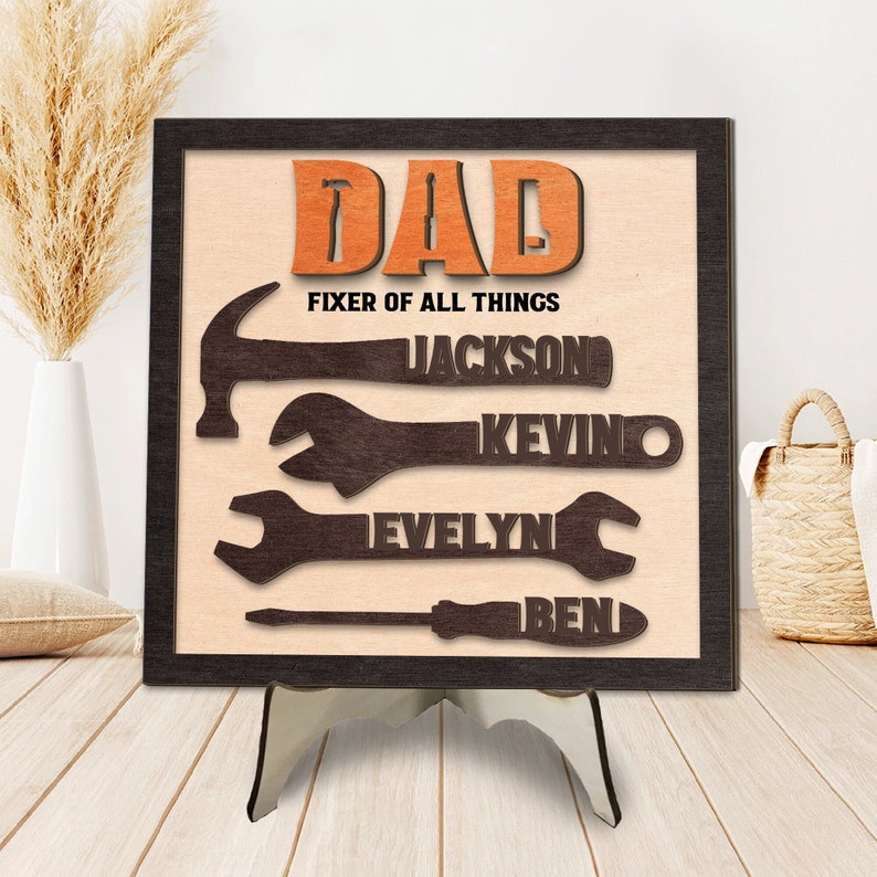 Custom Tool Theme Decoration With Kids' Names Personalized Dad Tools Sign Father's Day Gift