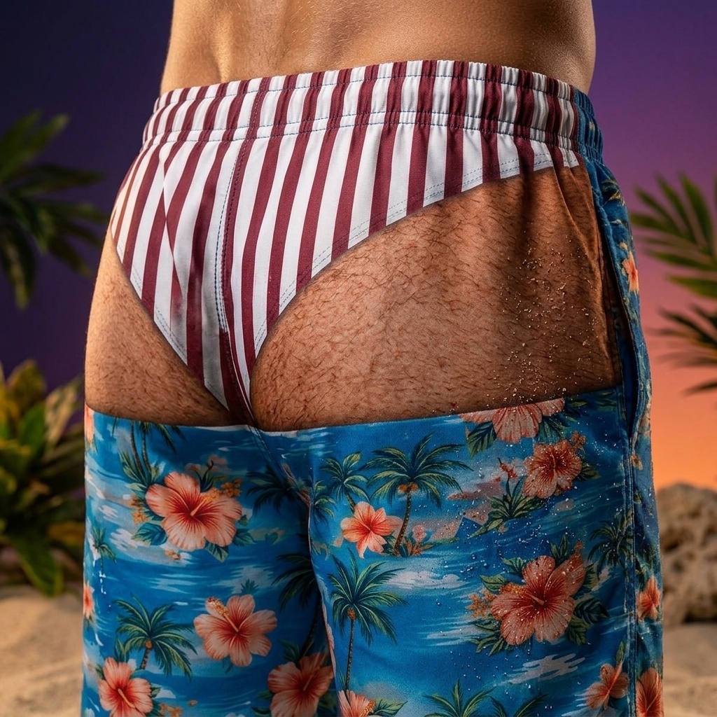 Novelty Optical Illusion Swim Trunks – Funny Men's Beach Shorts for Vacation & Summer Fun