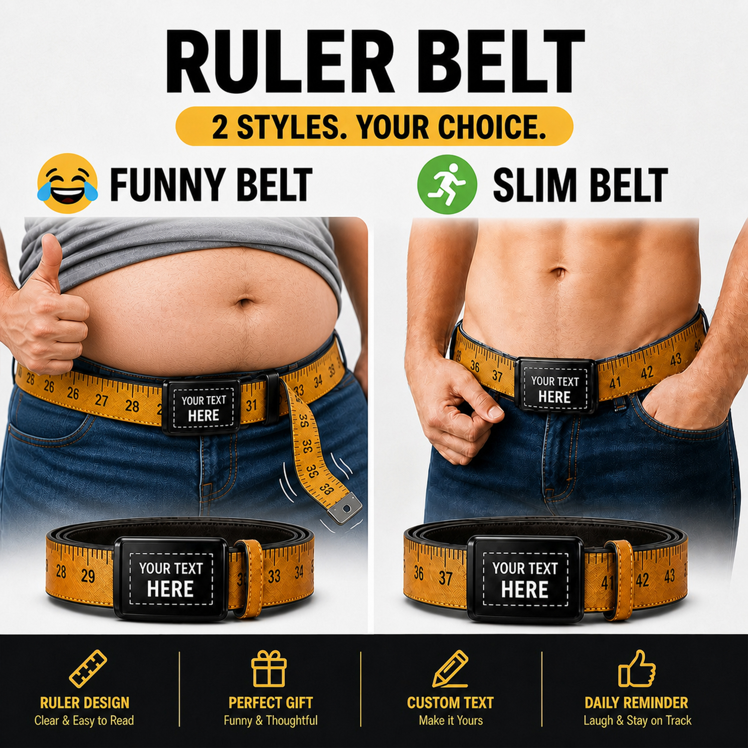 Custom Ruler Belt for Men – Personalized Waist Measuring Belt, Funny Gift for Men