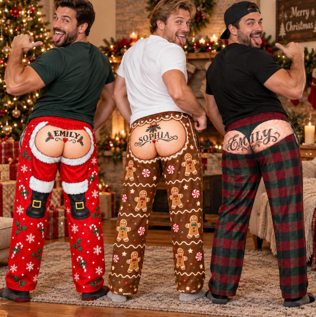 Funny 3D Printed Ugly Christmas Pajama Pants – Cheeky Cutout Butt Illusion Lounge Pants, Hilarious Holiday Gag Gift for Men, Couples & Secret Santa