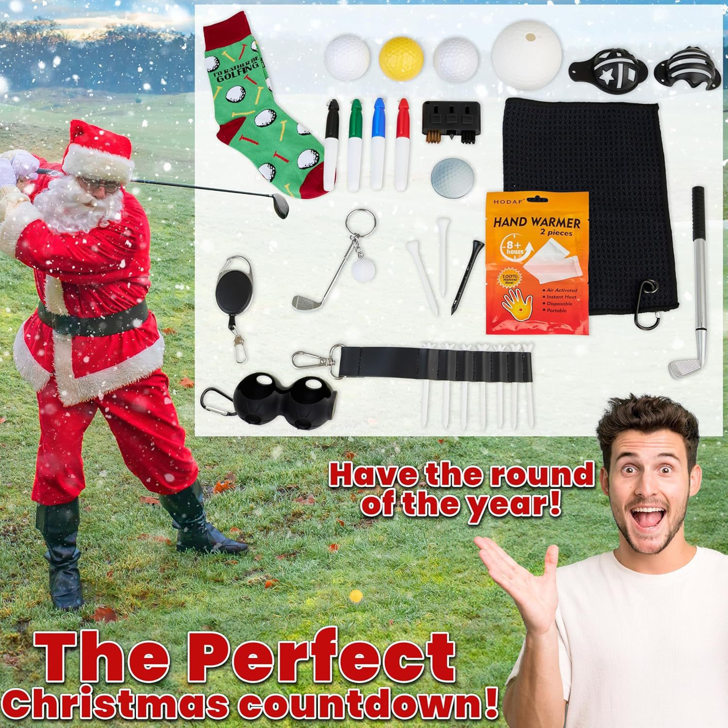 Golf Advent Calendar 2025 for Men Teens Christmas Countdown Calendar 24 Mini Golf Surprises Socks Novelty Fun Gifts for Men