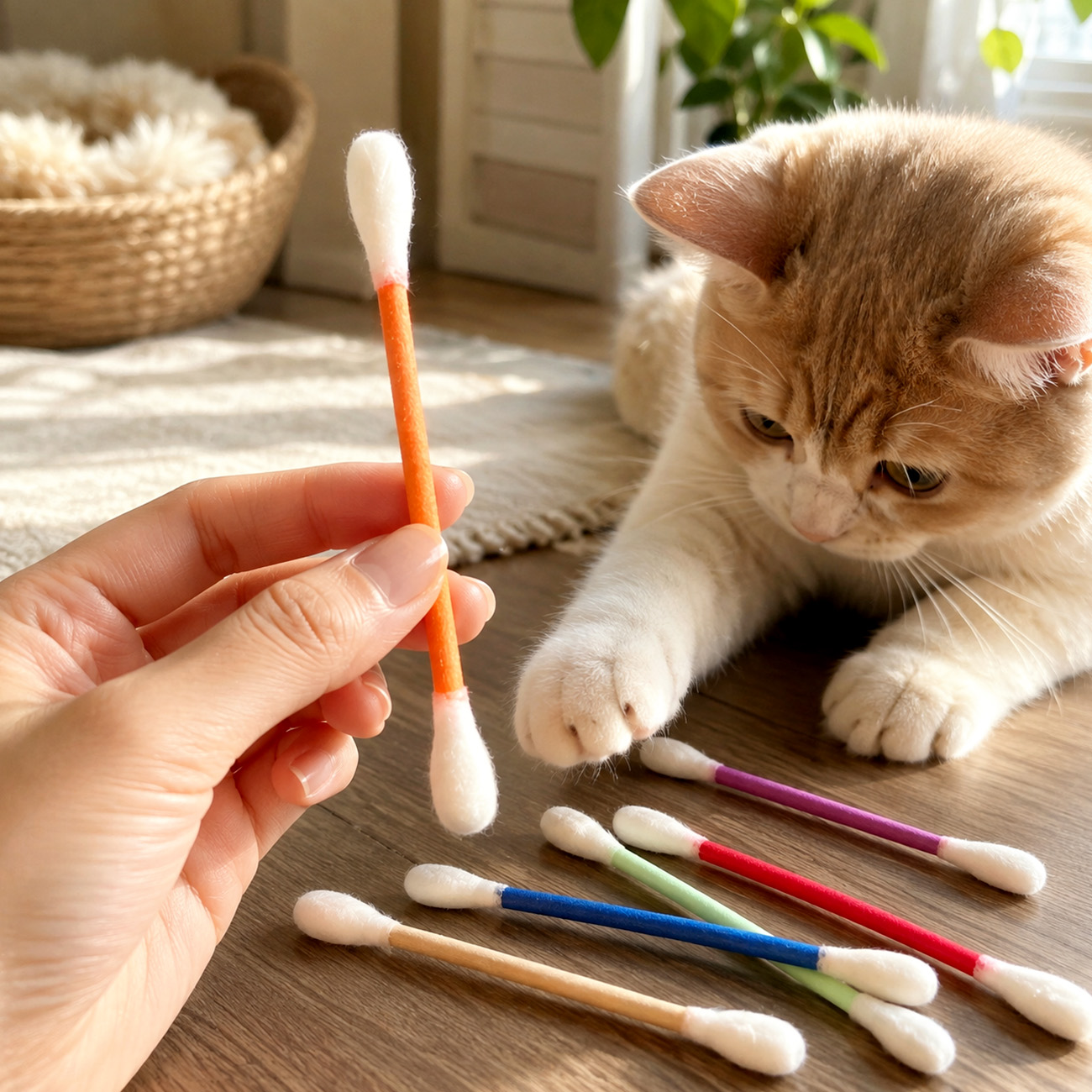 Oversized Cotton Swab Cat Toys with Catnip, Soft Chew Teaser Wand for Interactive Play, Comfort & Fun
