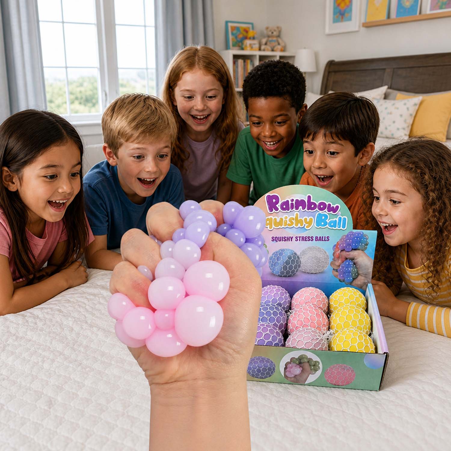 Colorful Grape Ball Mesh Squishy – Creative Squeeze Stress Relief Toy for Fun Sensory Play