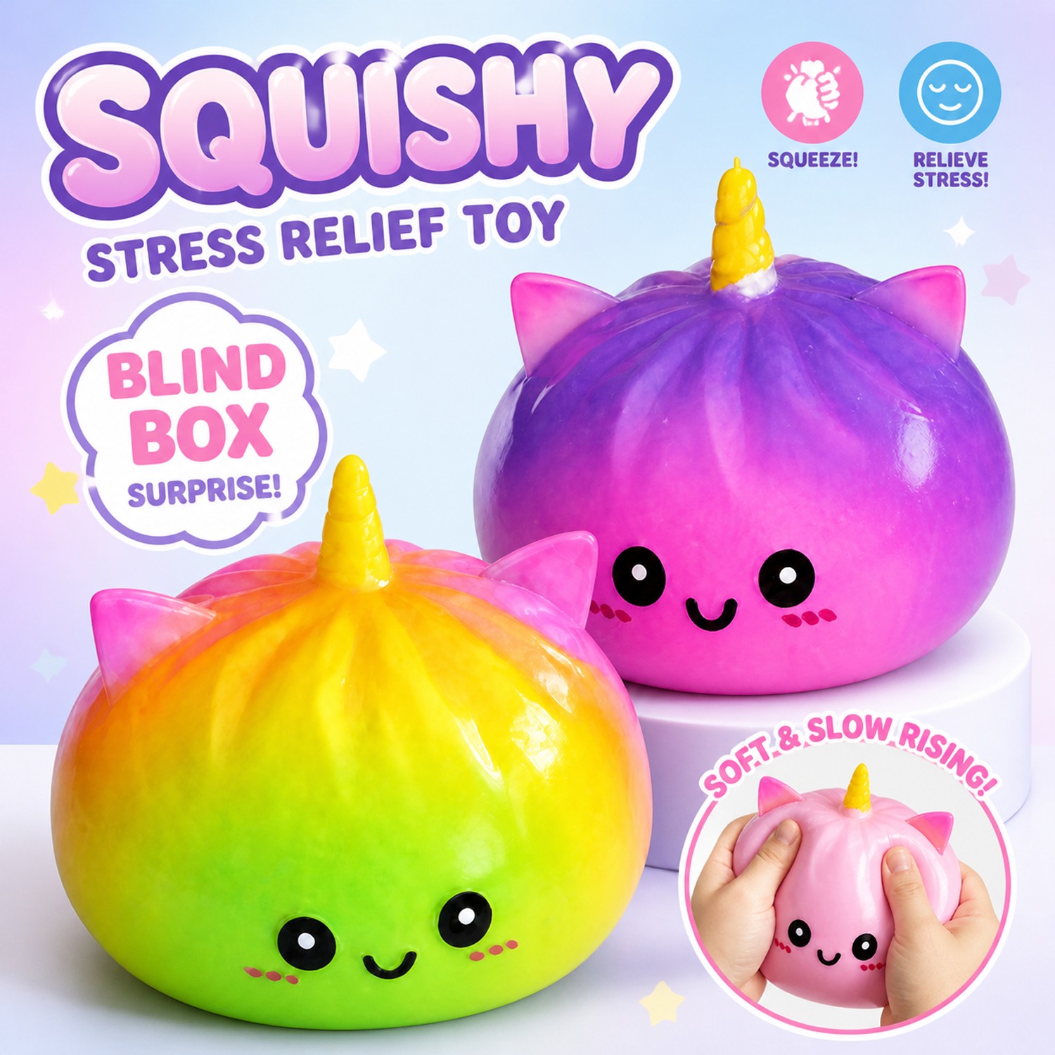 Unicorn Dumpling Squishy Blind Box – Random Color Surprise Squeeze Toy, Cute Collectible Gift