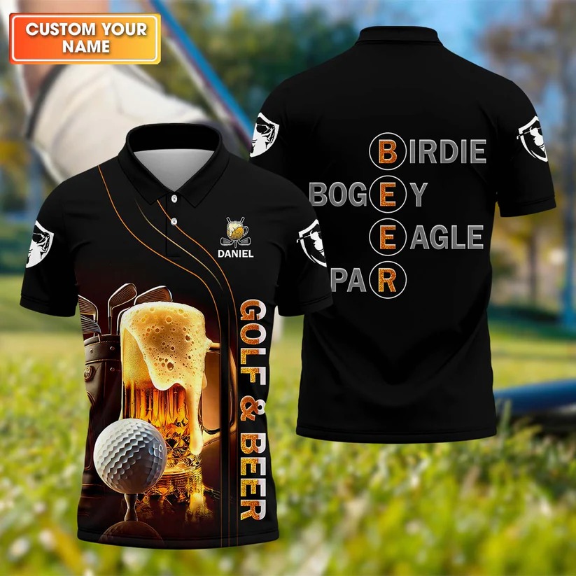 Golf And Beer Custom Men's Funny Graphic Golf Polo Shirt, Christmas Golf Gift, Gift For Golfer