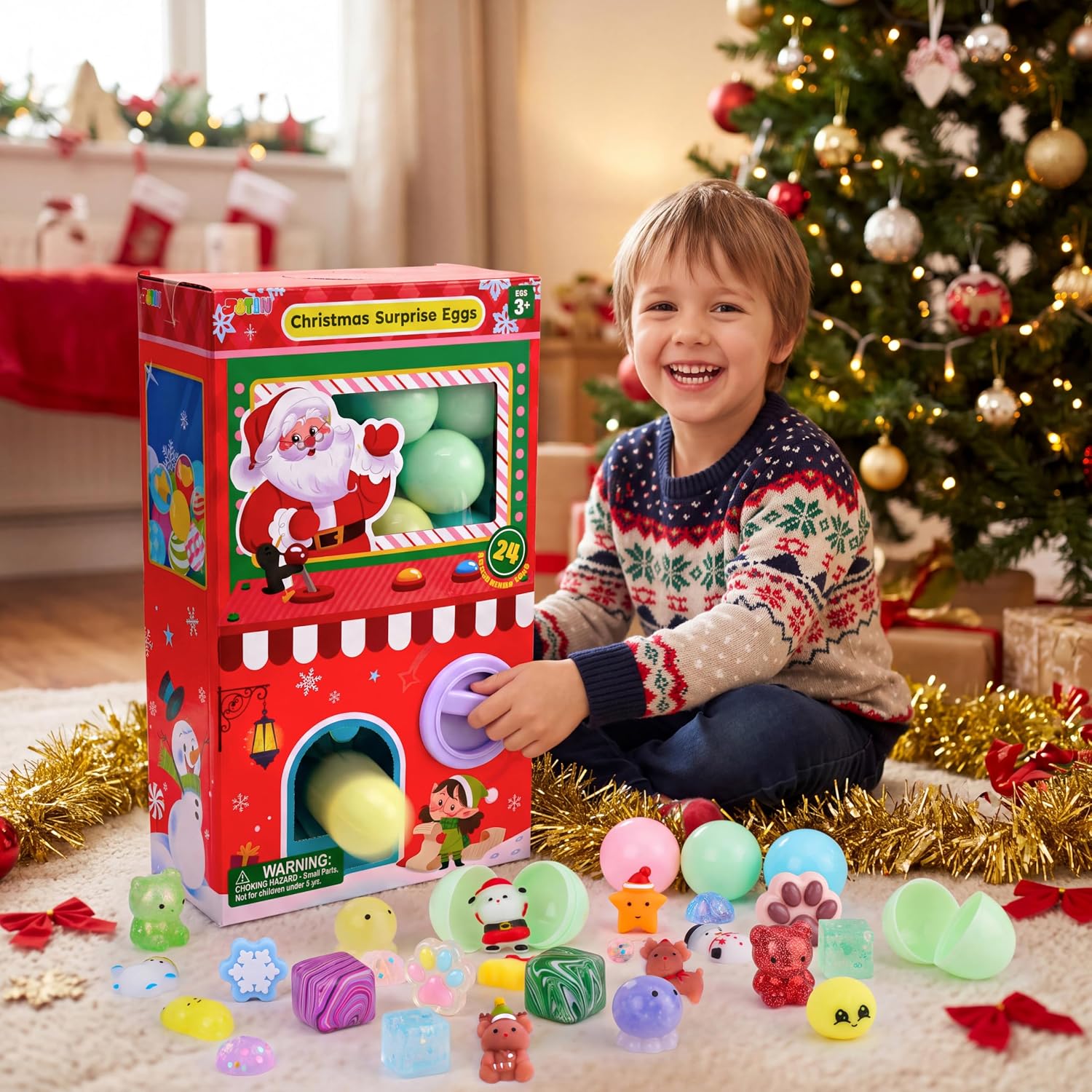 Calendar Christmas Gachapon Squishy Toys 24 Pcs Squeeze & Squish Capsule Collection Countdown Party Favors Gift for Kids