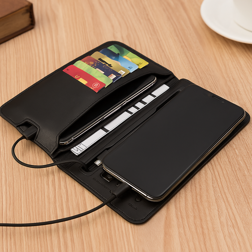 Slim Wallet Power Bank with Built-in Cable, Portable Card Holder & Money Clip, Business Gift