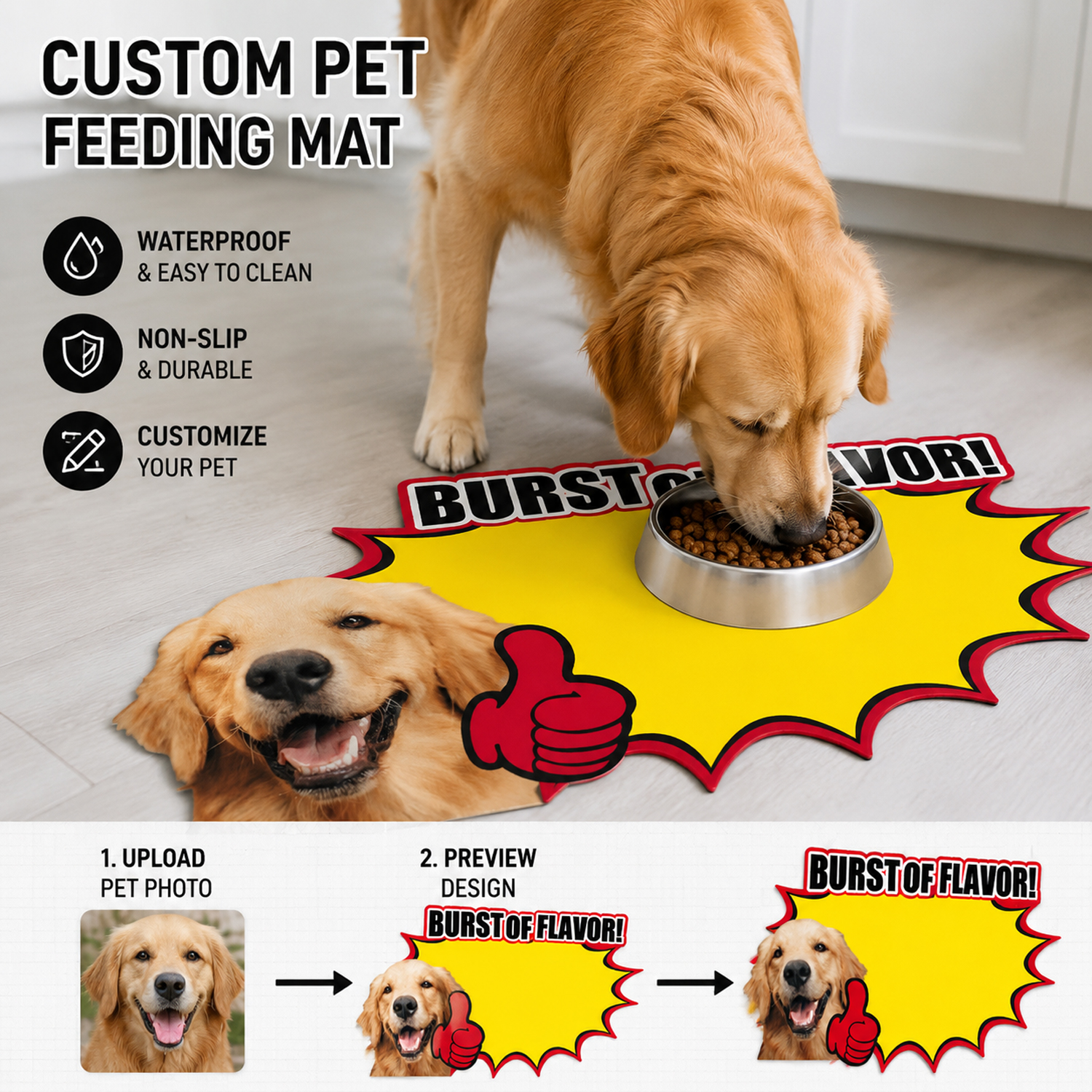 Custom Pet Photo Feeding Mat – Funny Pet Placemat, Cute Personalized Food Mat for Pet Lover