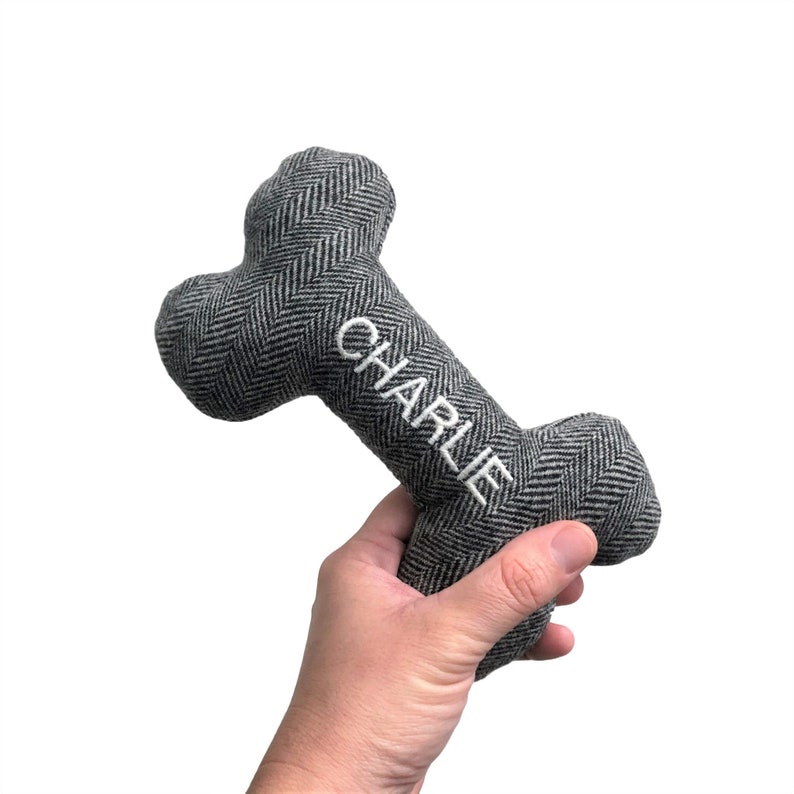Personalized Dog Bone Toy: Embroidered Wool Blend Puppy Gift