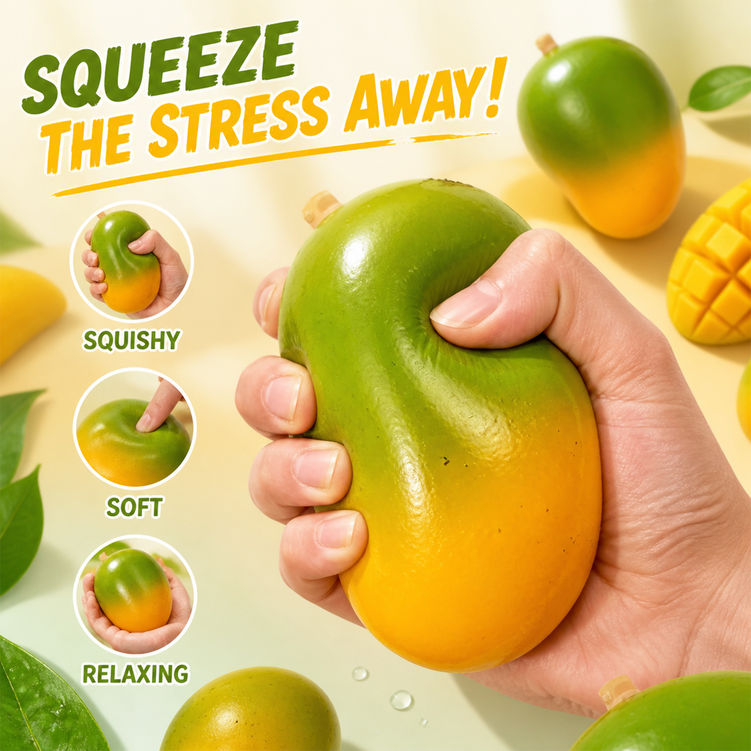 Color-Changing Mango Press Squishy Toy – Crunchy Squeeze Gift for Friends