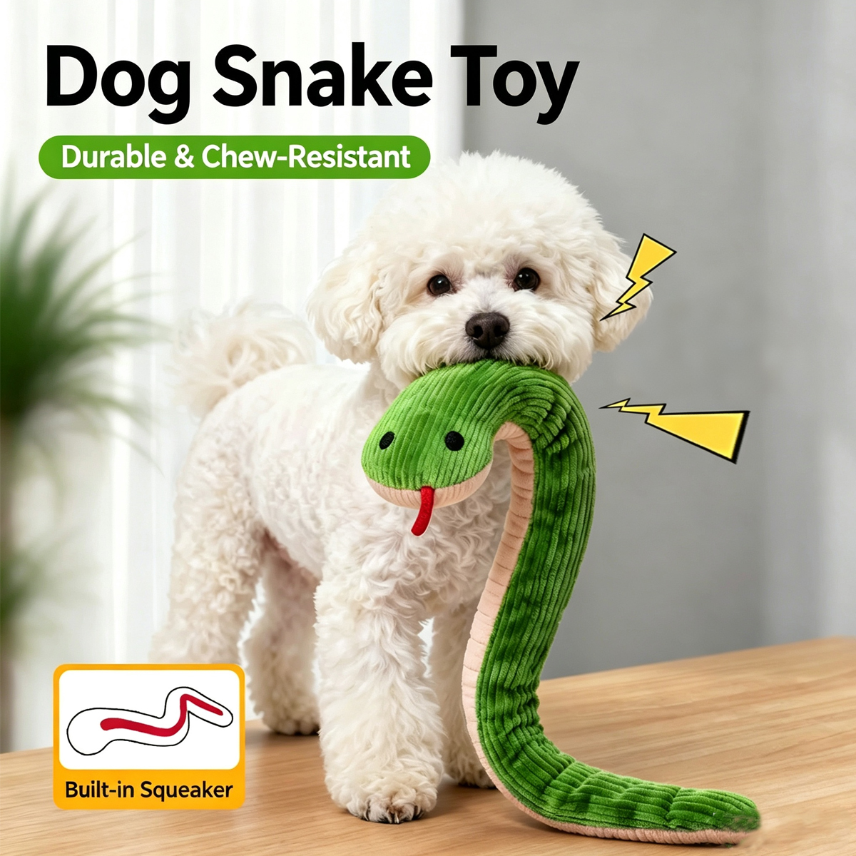 Interactive Squeaky Snake Dog Toy for Chewing, Biting, Chasing and Active Play