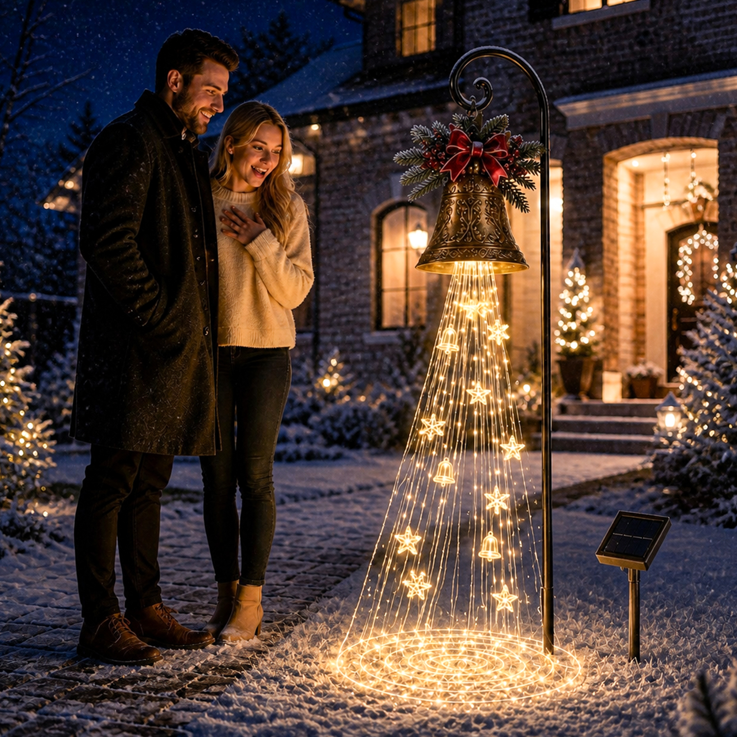 Solar Christmas Bell Garden Lights – Warm White LED Outdoor Decor for Holiday Gift, Yard & Patio