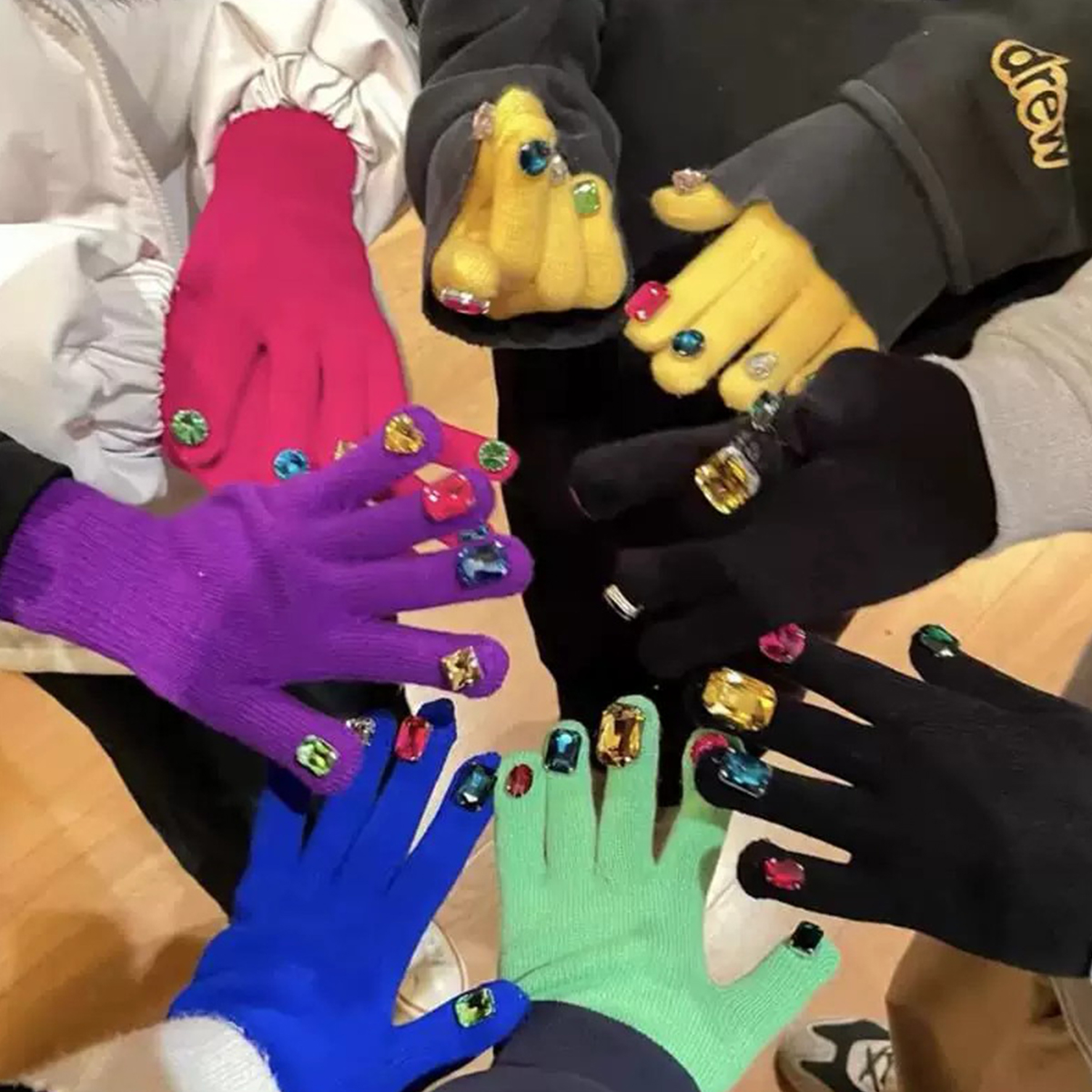 Gems-Embellished Knit Gloves for Women – Festive Holiday Gift, Colorful Statement Winter Accessory