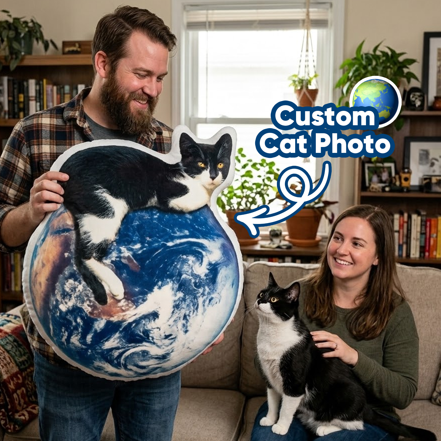 Custom Cat Photo Earth Pillow Personalized Pet Memorial Gift for Cat Lovers