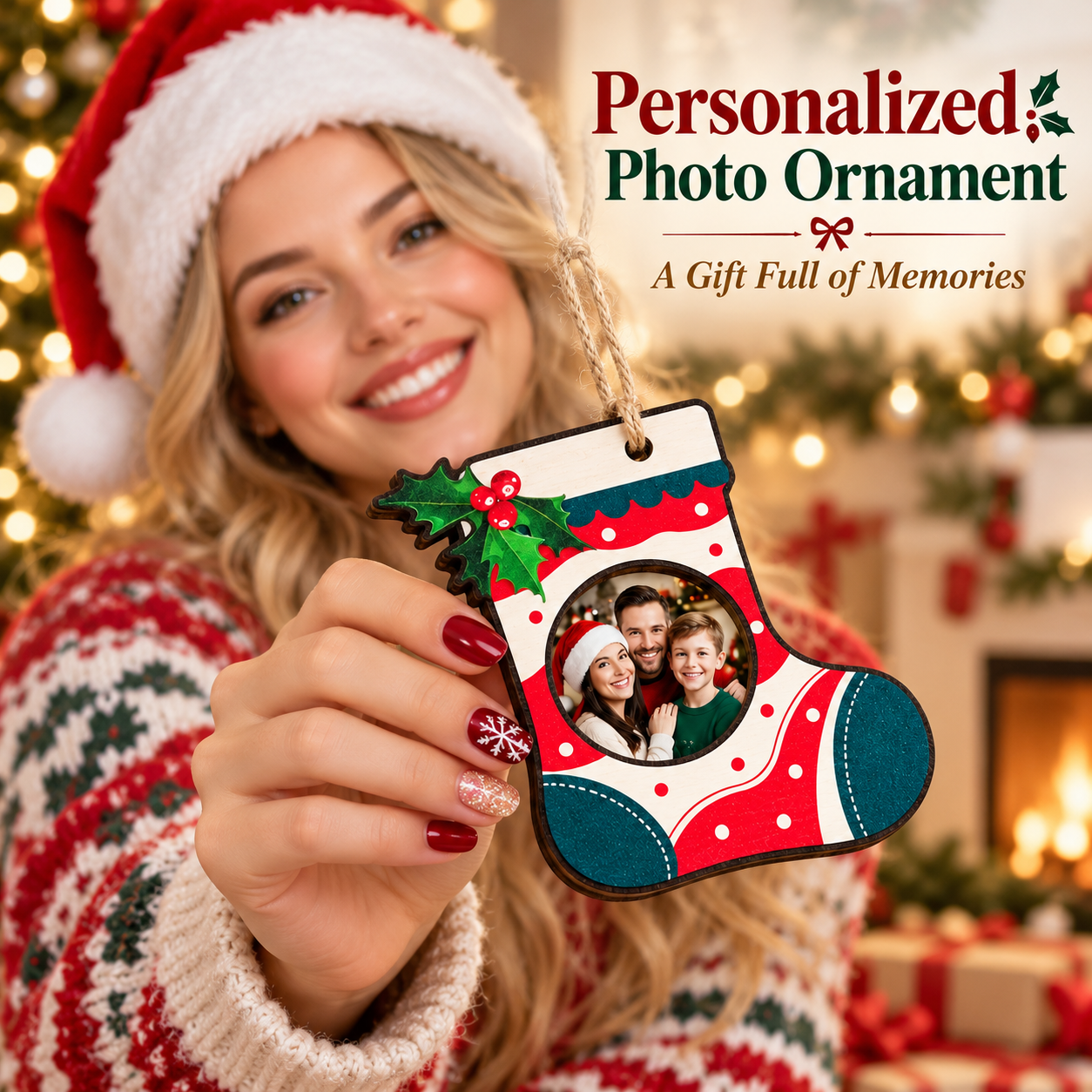 Personalized Christmas Photo Wooden Ornaments – Custom Picture Frame Hanging Tree Decor & Holiday Keepsake Gift